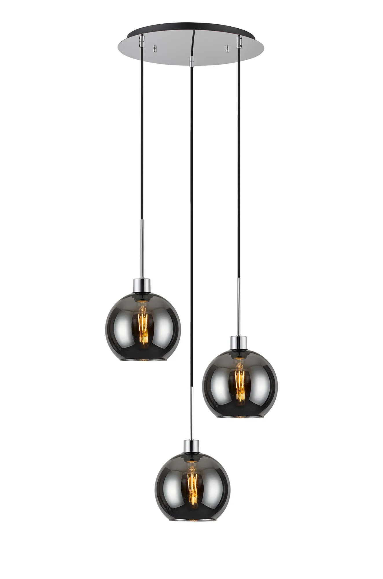 Lori 40cm Round Pendant, 3 Light Adjustable E27, Polished Chrome/Chrome Open Mouth Round Globe Shades DK1271  Deco Lori Polished Chrome